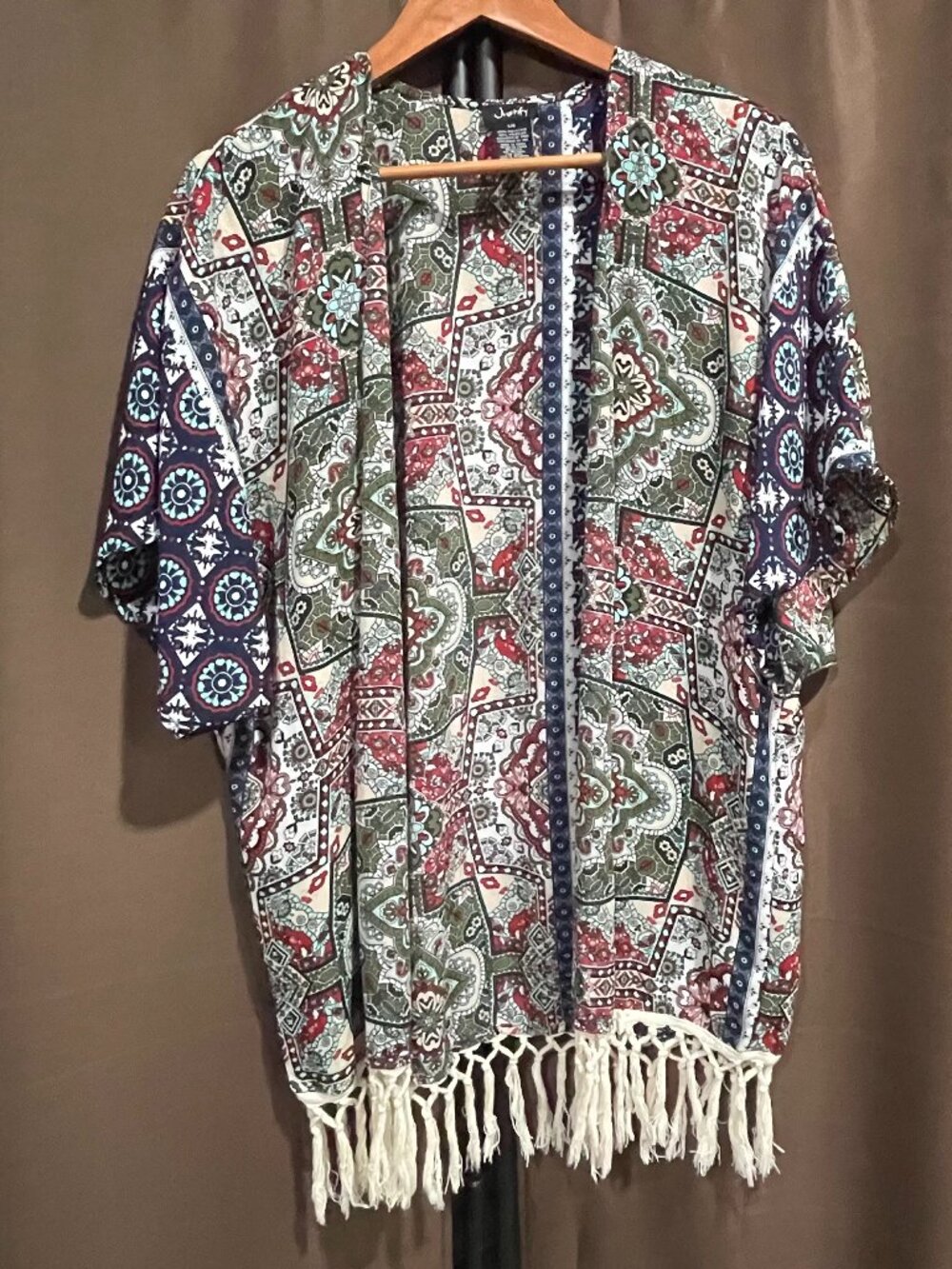 Women's Large Justify Lightweight Colorful Wrap with Ivory Fringe